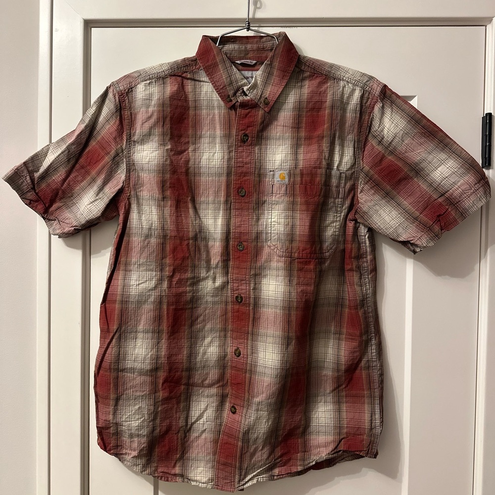 Carhartt Men's Casual Red and White Plaid Shirt
